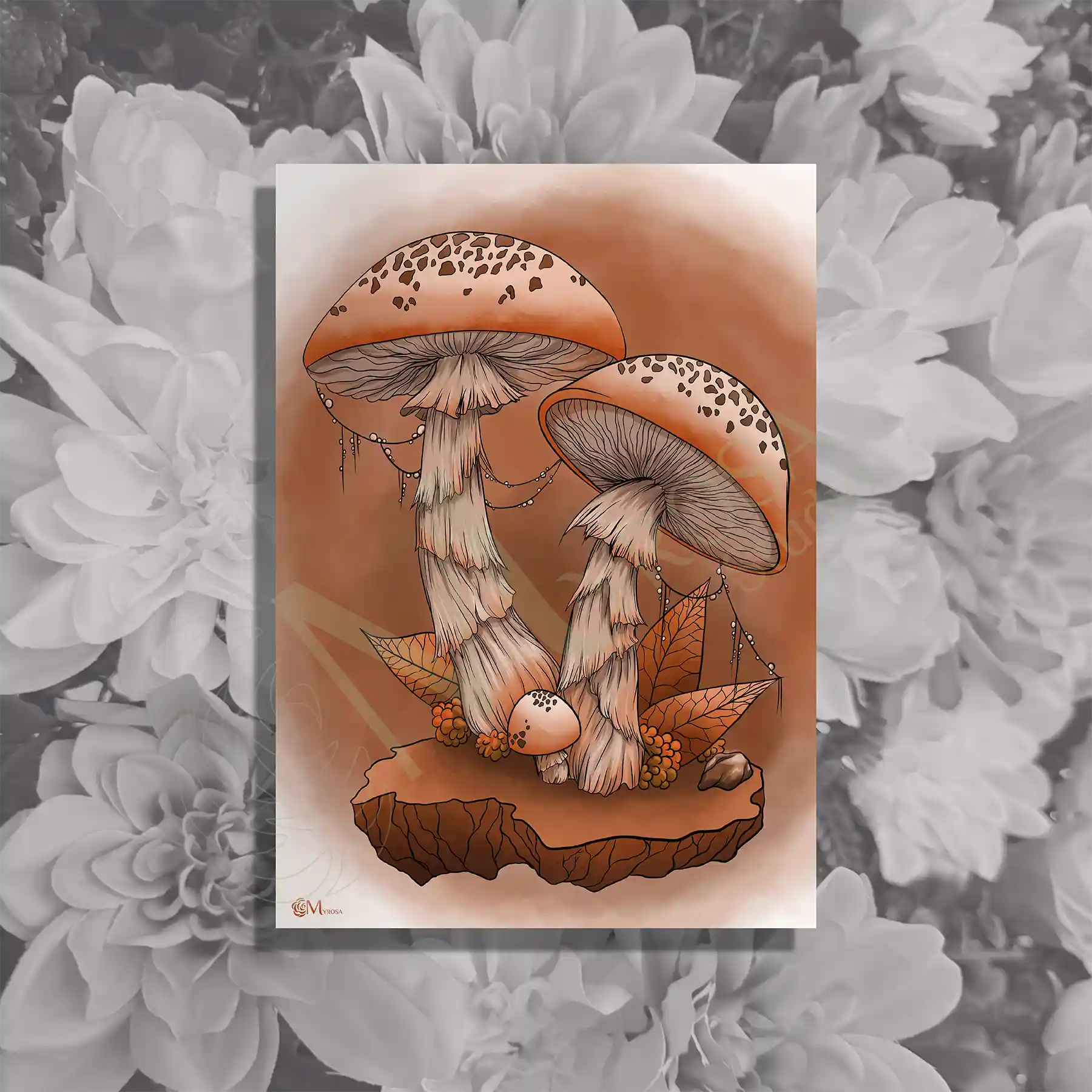 champignon monochrome orange a4 Affiche couleur – Myrosa Studio
