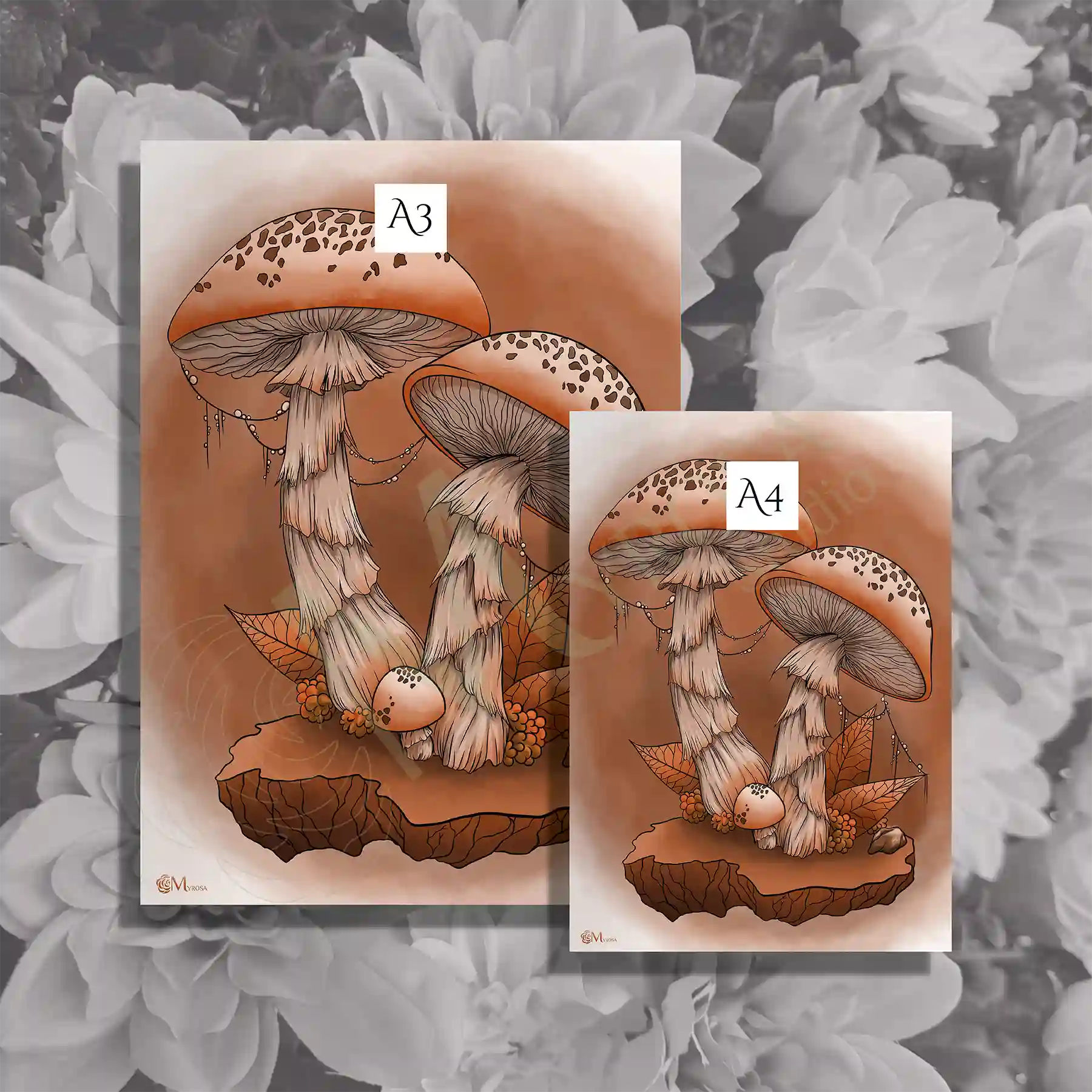 champignon monochrome orange a4 2 Affiche couleur – Myrosa Studio
