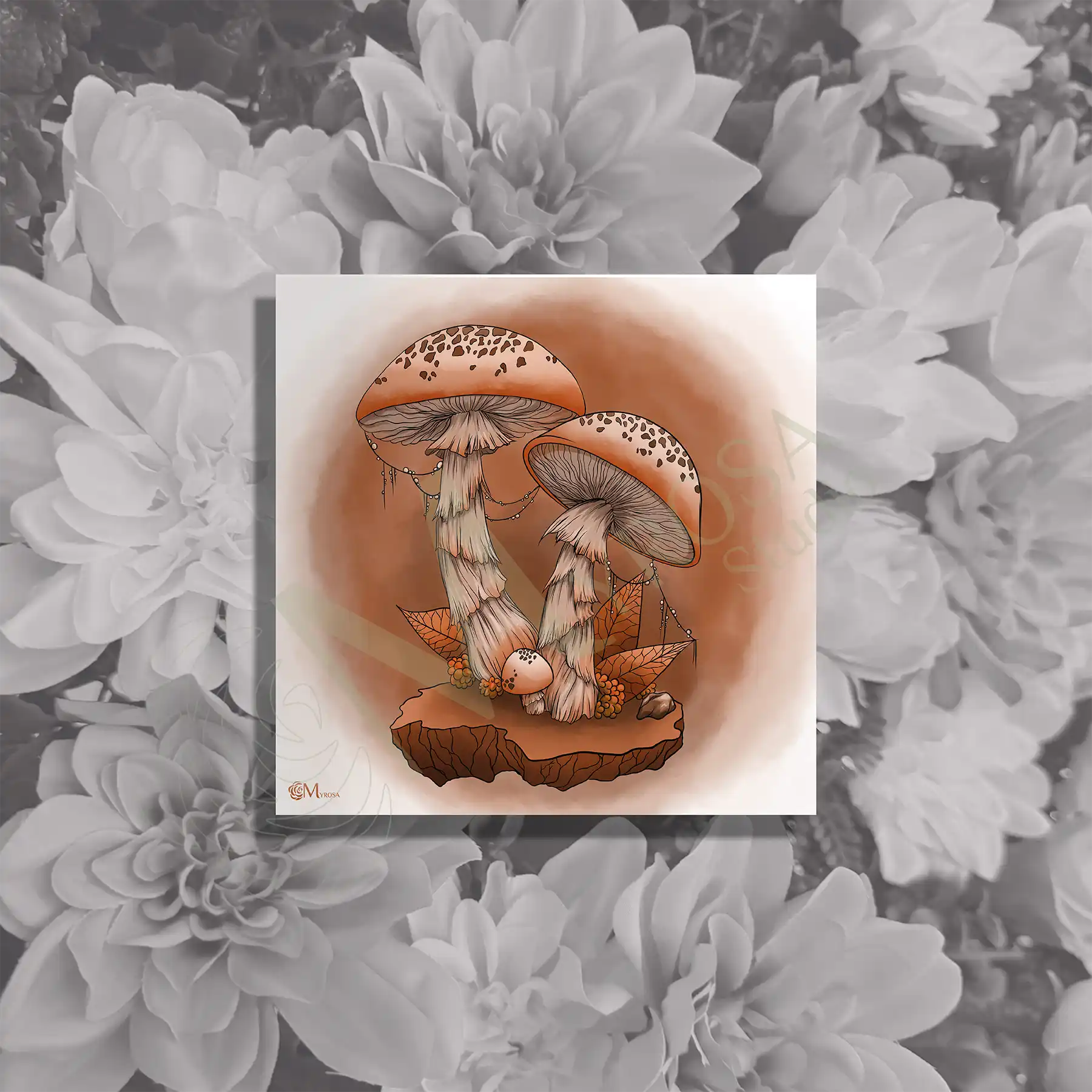 champignon monochrome orange carre Affiche couleur – Myrosa Studio