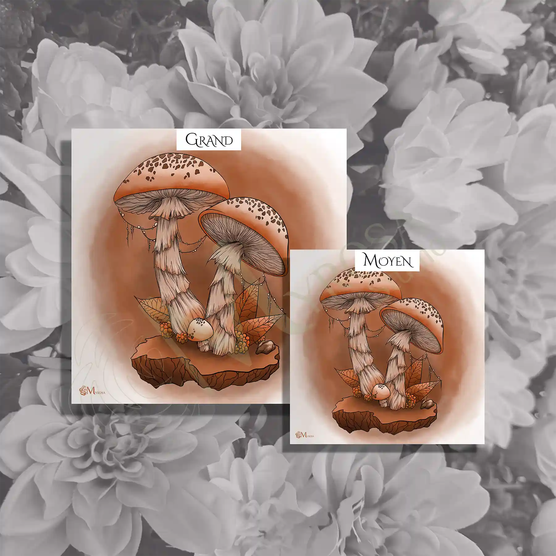 champignon monochrome orange carre 2 Affiche couleur – Myrosa Studio